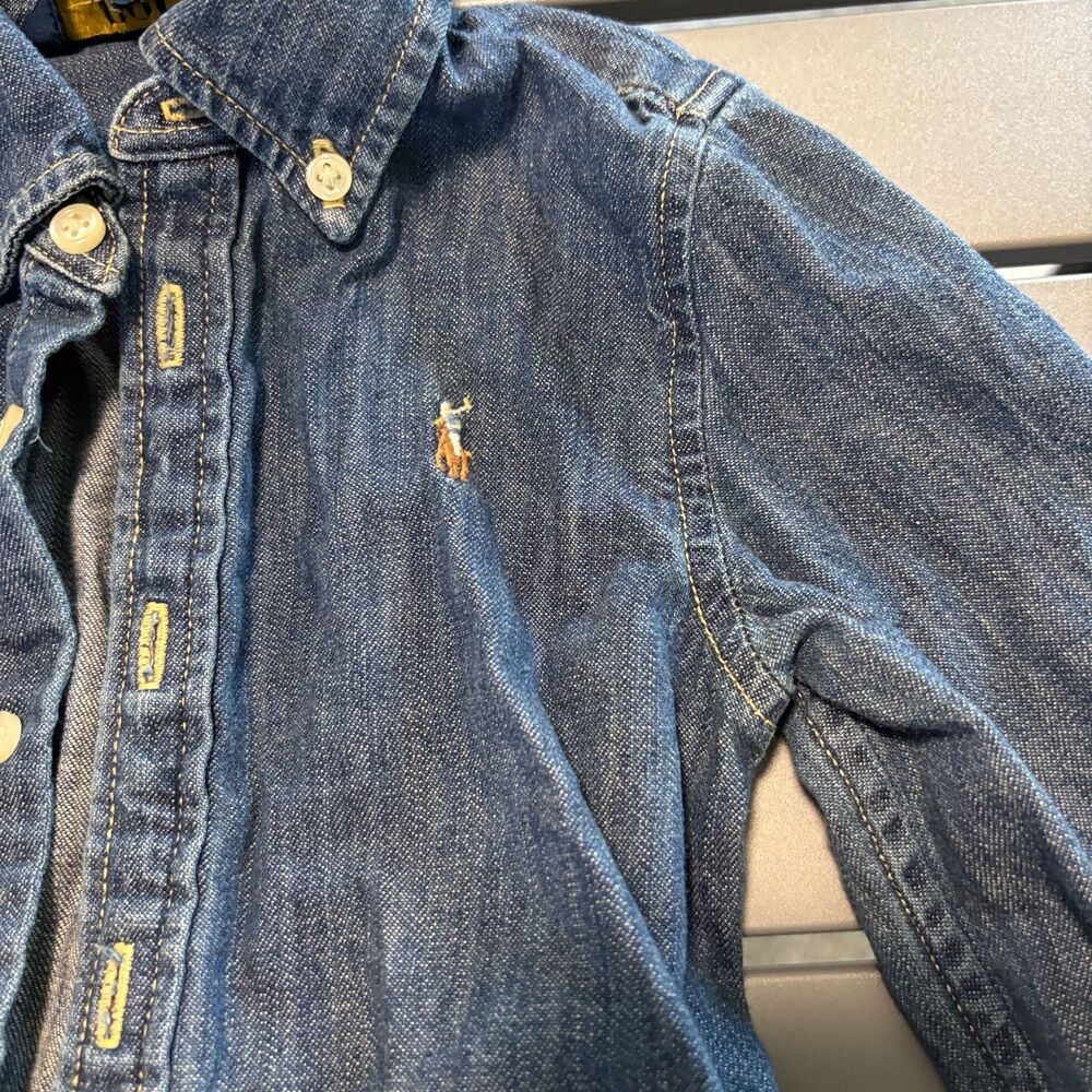 Polo Ralph Lauren Girls Shirt Dress 4 Blue Denim Belted Waist Long Sleeve Collar - Picture 5 of 7